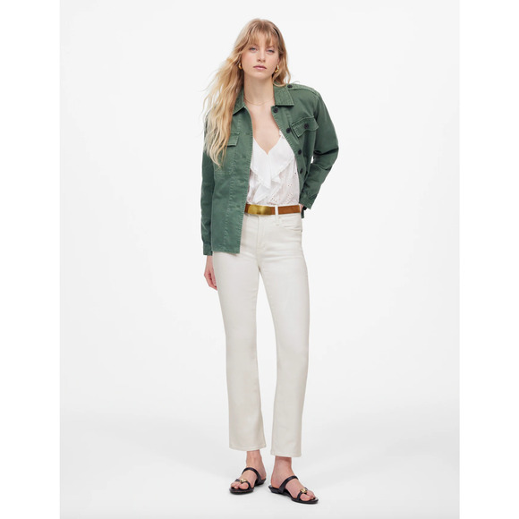 Madewell Kick Out Crop Jeans Pure White Stretch Mid Rise Flare Denim US 24 NWT - Picture 1 of 13